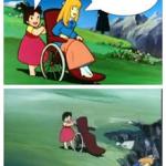 Wheelchair cartoon cliff meme