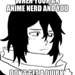 Aizawa Pout | WHEN YOUR AN ANIME NERD AND YOU; DON’T GET A QUIRK | image tagged in aizawa pout | made w/ Imgflip meme maker