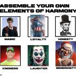 Assemble your own Elements of Harmony | image tagged in assemble your own elements of harmony,funny memes,memes | made w/ Imgflip meme maker