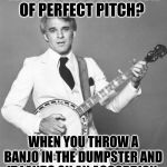 steve martin the jerk | WHAT'S THE DEFINITION OF PERFECT PITCH? WHEN YOU THROW A BANJO IN THE DUMPSTER AND IT LANDS ON AN ACCORDION. | image tagged in steve martin the jerk,banjo | made w/ Imgflip meme maker