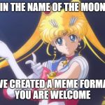 I'll Punish You | IN THE NAME OF THE MOON; I'VE CREATED A MEME FORMAT
YOU ARE WELCOME | image tagged in i'll punish you | made w/ Imgflip meme maker