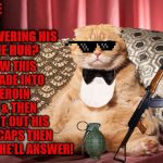 MAFIA CAT | THROW THIS GRENADE INTO HIS HEROIN SHED & THEN SHOOT OUT HIS KNEECAPS THEN I BET HE'LL ANSWER! SO HE AIN'T ANSWERING HIS PHONE HUH? | image tagged in mafia cat | made w/ Imgflip meme maker