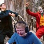 Joker and Peter Parker dancing with crying kid