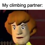 Up√0†ing ge†5 ¥0u p0in†5! | Me: cuts ties with someone who has been dragging me down; My climbing partner: | image tagged in surprised shaggy,funny,memes | made w/ Imgflip meme maker