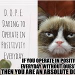 DOPE | IF YOU OPERATE IN POSITIVITY EVERYDAY WITHOUT QUESTION; THEN YOU ARE AN ABSOLUTE DOPE! | image tagged in dope | made w/ Imgflip meme maker