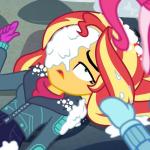 Sunset shimmer got hit by the snowball