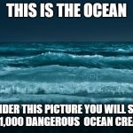 Ocean Waves | THIS IS THE OCEAN; UNDER THIS PICTURE YOU WILL SEE ABOUT 1,000 DANGEROUS  OCEAN CREATURES | image tagged in ocean waves | made w/ Imgflip meme maker