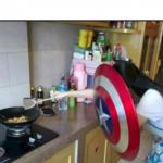 Woman with Captain America's shield