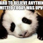 Underwhelmed Panda | HARD TO BELIEVE ANYTHING SUBMITTED TODAY WAS UPVOTED | image tagged in sad panda,upvotes,upvote,lame | made w/ Imgflip meme maker