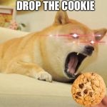 When A Doge Wants Your Cookie | DROP THE COOKIE | image tagged in angry doge,doge,shibe,cookie,red eyes | made w/ Imgflip meme maker