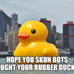 rubber ducky you're the one | HOPE YOU SKUN BOTS BROUGHT YOUR RUBBER DUCKIES! | image tagged in rubber ducky you're the one | made w/ Imgflip meme maker