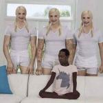 5 blonde women and 1 black guy