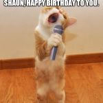Karaoke Cat | HAPPY BIRTHDAY TO YOU, HAPPY BIRTHDAY TO YOOUU, HAPPY BIRTHDAY DEAR SHAUN, HAPPY BIRTHDAY TO YOU. LOVE YOU SHAUN!!! MOM N DAD! | image tagged in karaoke cat | made w/ Imgflip meme maker