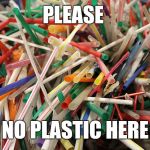 Plastic free | PLEASE; NO PLASTIC HERE | image tagged in plastic straws,pollution,sea | made w/ Imgflip meme maker