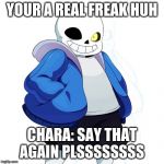 Sans Undertale | YOUR A REAL FREAK HUH CHARA: SAY THAT AGAIN PLSSSSSSSS | image tagged in sans undertale | made w/ Imgflip meme maker