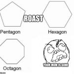 Pentagon Hexagon Octagon FUUUU | ROAST; YOUR MOM IS GONE | image tagged in pentagon hexagon octagon fuuuu | made w/ Imgflip meme maker