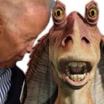 Joe Biden whispering to Jar Jar Binks