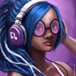 Anime Girl With Blue Hair Listening to Music