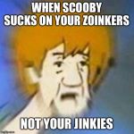 Shaggy Dank Meme | WHEN SCOOBY SUCKS ON YOUR ZOINKERS NOT YOUR JUNKIES | image tagged in shaggy dank meme | made w/ Imgflip meme maker