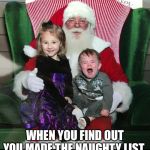 WHEN YOU FIND OUT YOU MADE THE NAUGHTY LIST | image tagged in santa naughty list,naughty list | made w/ Imgflip meme maker