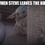 Baby Yoda Corner | WHEN STEVE LEAVES THE BDC | image tagged in baby yoda corner | made w/ Imgflip meme maker