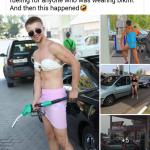 a gas station was offering free gas to anyone wearing a bikini