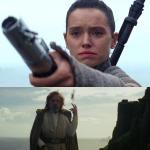 Rey handing Luke his lightsaber meme
