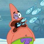 Patrick getting hit in the mouth by snowballs