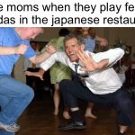 Dancing guy | White moms when they play feliz Navidas in the japanese restaurant: | image tagged in dancing guy | made w/ Imgflip meme maker