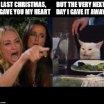 Gatto schifomadò | LAST CHRISTMAS, I GAVE YOU MY HEART; BUT THE VERY NEXT DAY I GAVE IT AWAY | image tagged in gatto schifomad | made w/ Imgflip meme maker