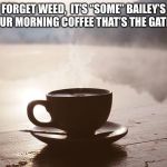 Coffee Cup | FORGET WEED,  IT’S “SOME” BAILEY’S IN YOUR MORNING COFFEE THAT’S THE GATEWAY | image tagged in coffee cup | made w/ Imgflip meme maker