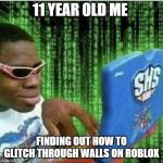 Black guy on computer | 11 YEAR OLD ME; FINDING OUT HOW TO GLITCH THROUGH WALLS ON ROBLOX | image tagged in black guy on computer | made w/ Imgflip meme maker