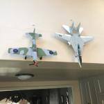 Airplane models on display wall