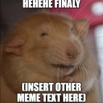 Sneaky mouse | HEHEHE FINALY; (INSERT OTHER MEME TEXT HERE) | image tagged in sneaky mouse | made w/ Imgflip meme maker