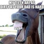 Horse | MY TEETH ARE AS DIRTY AS YOUR DAD IS HARD | image tagged in horse | made w/ Imgflip meme maker