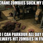 Dying Light Logic | IM CRANE ZOMBIES SUCK MY D**K; AND I CAN PARKOUR ALL DAY BUT NOT ALLWAYS HIT ZOMBIES IN FIVE HITS | image tagged in dying light logic | made w/ Imgflip meme maker