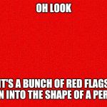 Rectangle Red Box | OH LOOK; IT'S A BUNCH OF RED FLAGS SEWN INTO THE SHAPE OF A PERSON. | image tagged in rectangle red box | made w/ Imgflip meme maker