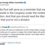 Trump tweet & response re: War Powers Act meme