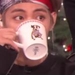 V (Tae) from bts drinking his tea