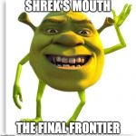 shreck | SHREK'S MOUTH; THE FINAL FRONTIER | image tagged in shreck | made w/ Imgflip meme maker