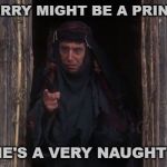 He’s a very naughty boy | HARRY MIGHT BE A PRINCE; BUT HE'S A VERY NAUGHTY BOY | image tagged in hes a very naughty boy | made w/ Imgflip meme maker