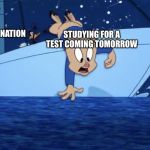 Yeetus Pigus | STUDYING FOR A TEST COMING TOMORROW; PROCRASTINATION | image tagged in yeetus pigus,school,procrastination,daffy duck,porky pig | made w/ Imgflip meme maker