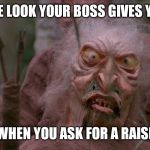 Another year, another 1% raise. Yeah baby! | THE LOOK YOUR BOSS GIVES YOU; WHEN YOU ASK FOR A RAISE | image tagged in troll 2 | made w/ Imgflip meme maker