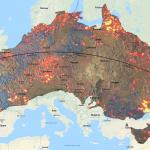 Australia wildfires overlayed on Europe