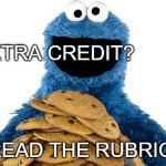 COOKIE MONSTER | EXTRA CREDIT? READ THE RUBRIC! | image tagged in cookie monster | made w/ Imgflip meme maker