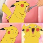 Pikachu happy eating cake