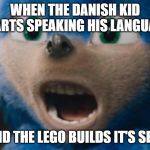 Sonic Nightmare | WHEN THE DANISH KID STARTS SPEAKING HIS LANGUAGE; AND THE LEGO BUILDS IT'S SELF | image tagged in sonic nightmare | made w/ Imgflip meme maker