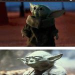 Winter weather canceled my test | my son wondering why Daddy stayed home from school today; Me after studying all night just for the test to be postponed | image tagged in baby yoda old yoda | made w/ Imgflip meme maker