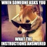 like seriously | WHEN SOMEONE ASKS YOU; WHAT THE INSTRUCTIONS ANSWERED | image tagged in like seriously | made w/ Imgflip meme maker