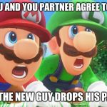 Mario Luigi mouth gape | WHEN YOU AND YOU PARTNER AGREE TO A 3 WAY; AND THE NEW GUY DROPS HIS PANTS | image tagged in mario luigi mouth gape | made w/ Imgflip meme maker
